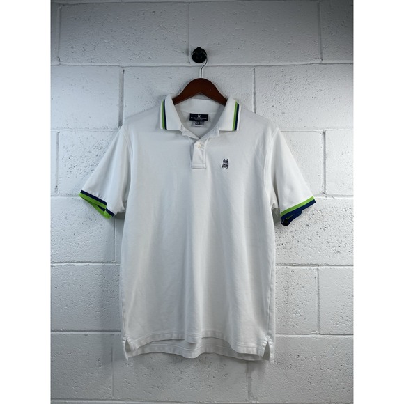 Psycho Bunny Other - Psycho Bunny Jayden Stripe Sport Polo White/Navy/Green Men's Shirt Pima Cotton 7